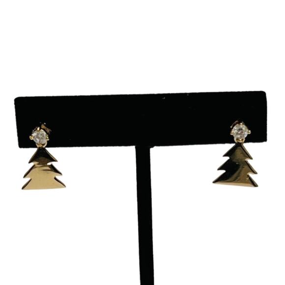 Christmas Tree Earrings Silver Gold Crystals Bundle Lot 3 Pairs Festive Holiday - Picture 3 of 11
